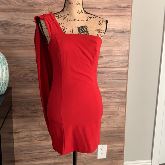 ASOS Dresses & Skirts - ASOS one shoulder red dress with drape scarf